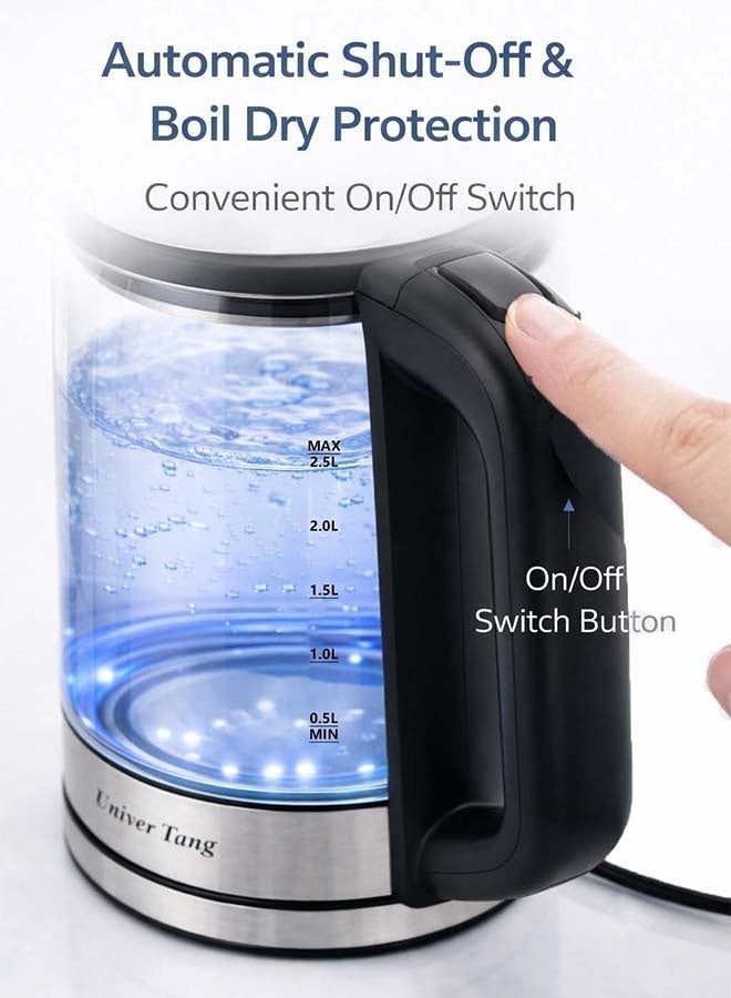 Univer Tang 2.5L 1500W Glass Electric Kettle with Blue LED Light - Image 5